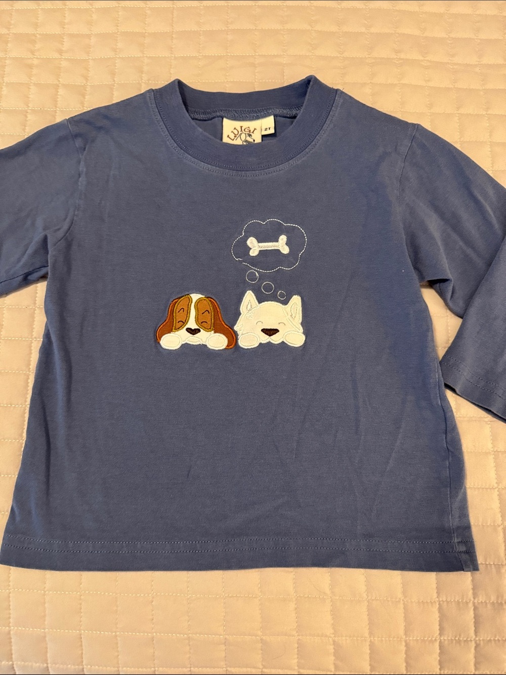 Luigi kids 2 T blue long sleeve tee with dog appliqué